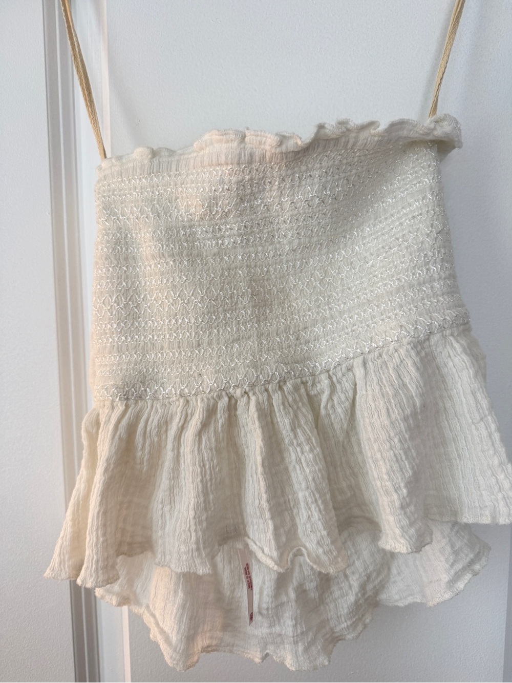 Free People Cream Knot-Front Gauze Strapless Top - Picture 3 of 4